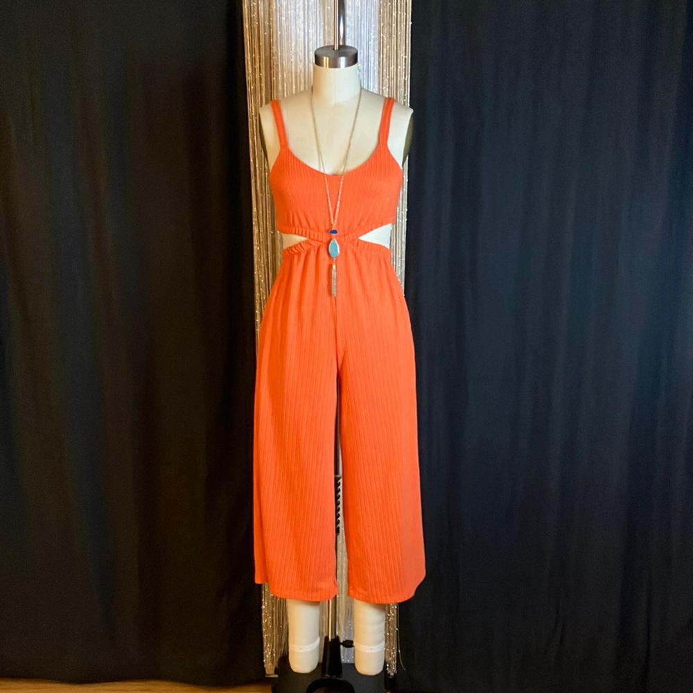 Sassy knit peekaboo waist jumpsuit